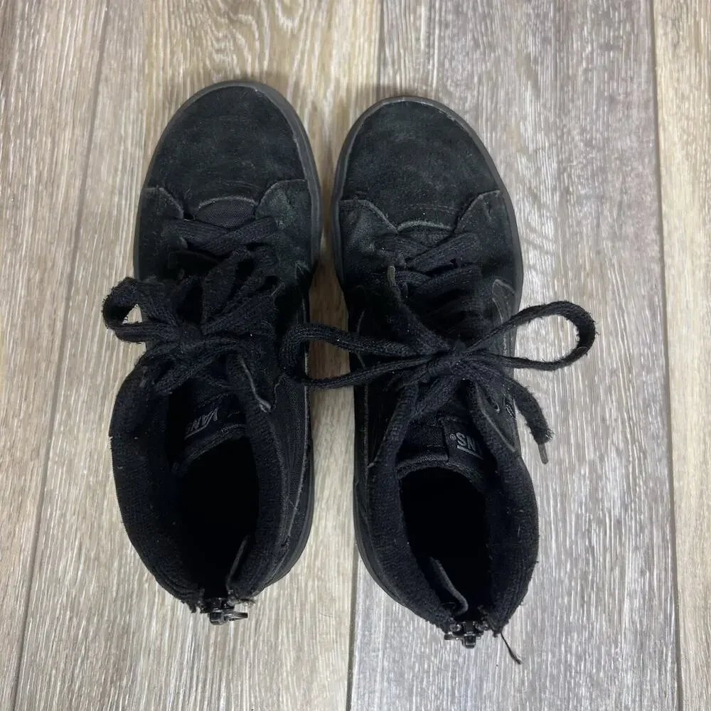 Vans Youth Size 3 Triple All Black SK8 Hi High Top Skate 721356 Zipper Shoes